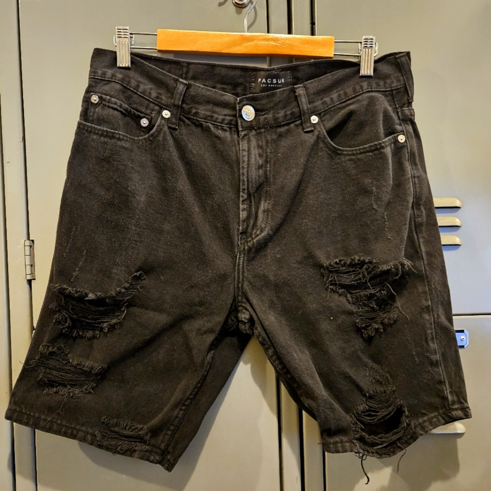 Mens Pacsun Black Skinny Denim Shorts in Size 34